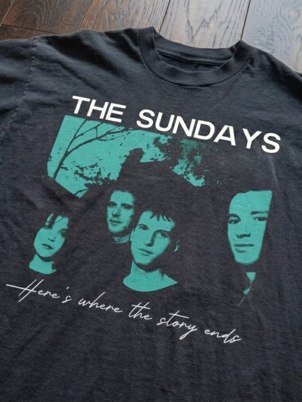 sundays Black Tee with Teal Band Graphic - Picture 3 of 3